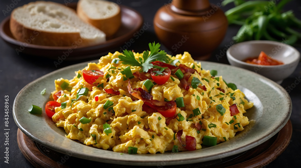 Scrambled eggs. Soft and creamy, rich and flavorful. Fluffy scrambled eggs. Scrambled eggs. Soft and creamy, rich and flavorful. Fluffy scrambled eggs.