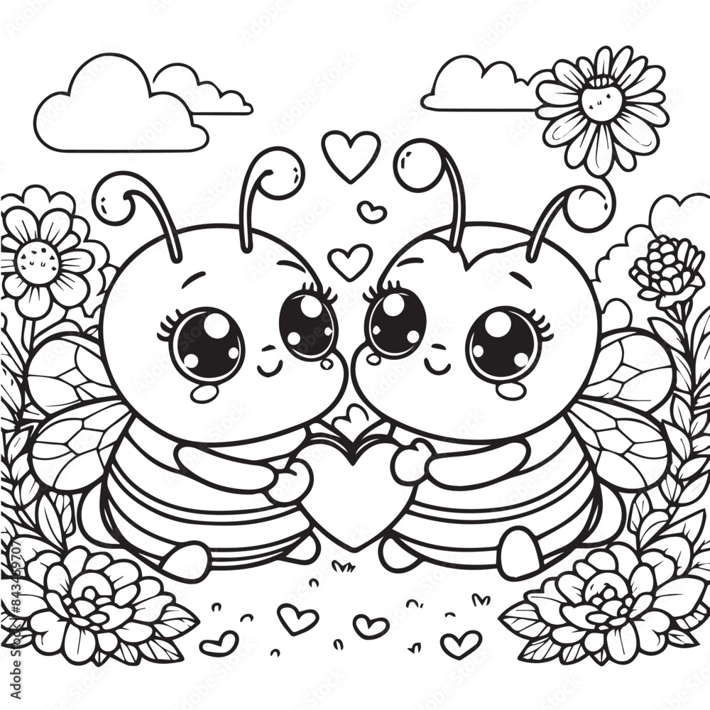 cute bumble bee line illustrations with honeycomb cute bumble bee line illustrations with honeycomb