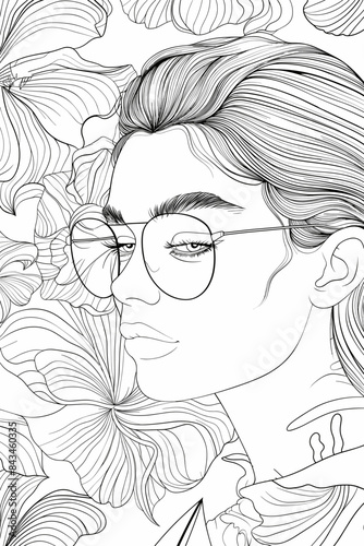  Coloring Book Page with Flowers and a womans face