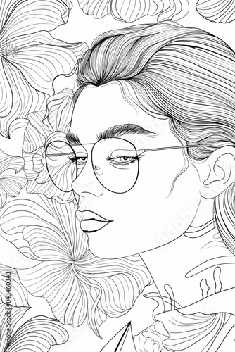  Coloring Book Page with Flowers and a womans face