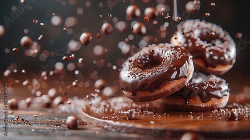 Delicious Chocolate Donuts Frosting Freshly Baked Food Bursting with Flavor, Culinary Marketing Background, Restaurant Bakery Cafe Business Backdrop, Organic Vegan Snack Homemade Vegetarian Treat