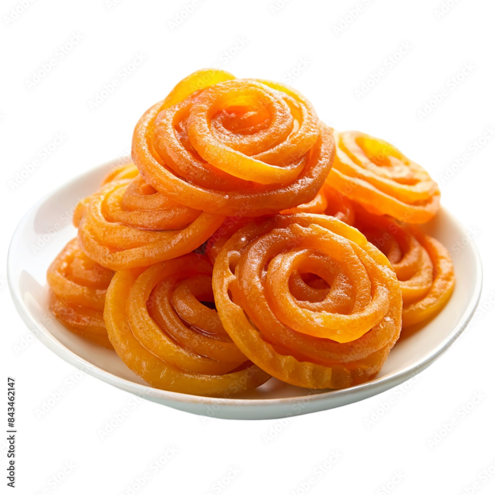 Jalebi indian sweets on white plate Isolated on transparent background Jalebi indian sweets on white plate Isolated on transparent background