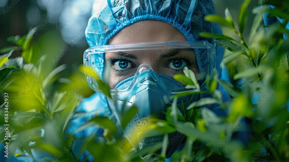 Scientist in Protective Gear Analyzing Plants in Lab Environment Scientist in Protective Gear Analyzing Plants in Lab Environment