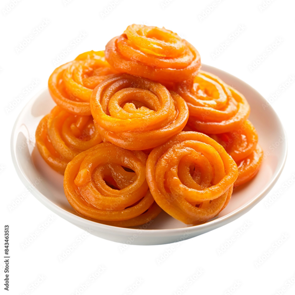 Jalebi indian sweets on white plate Isolated on transparent background Jalebi indian sweets on white plate Isolated on transparent background