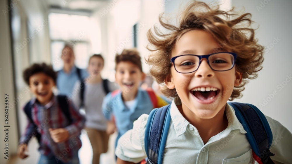 schoolchildren run out of school after lessons schoolchildren run out of school after lessons