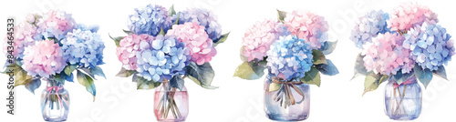  bouquet of hydrangea in vase watercolor clipart

