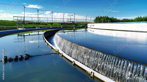 Purified water flows through an industrial water treatment plant, cleaning and treating drains to benefit the environment and public health