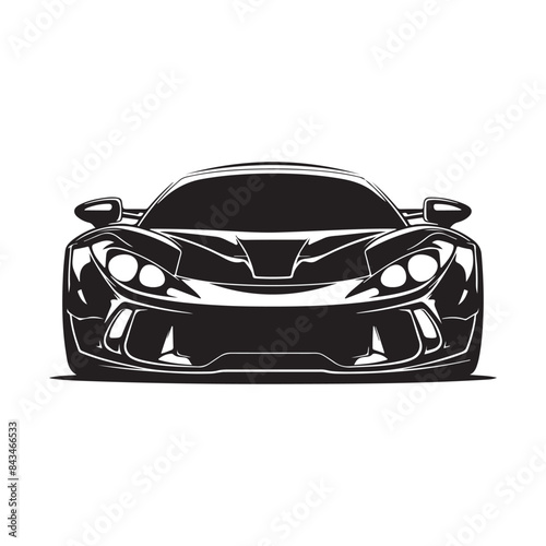 Super sports car front view in black and white Stock Vector