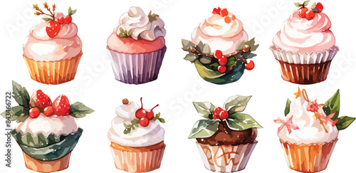  christmas cupcake watercolor clipart
