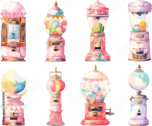old retro gumball machine watercolor clipart
