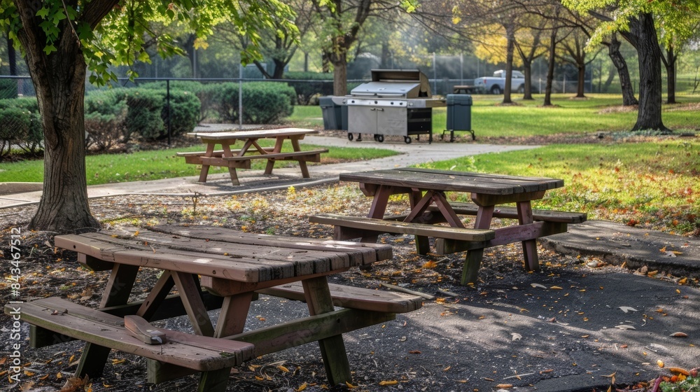 A communal barbecue area with grills and picnic tables for workers to cook and eat together. A communal barbecue area with grills and picnic tables for workers to cook and eat together.