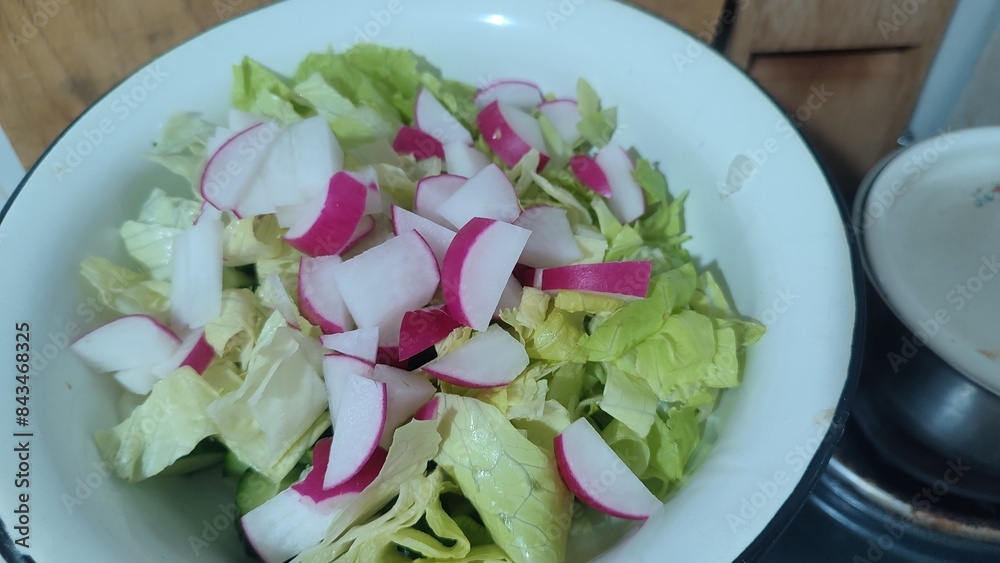 food fresh salad with radish, green onions food fresh salad with radish, green onions