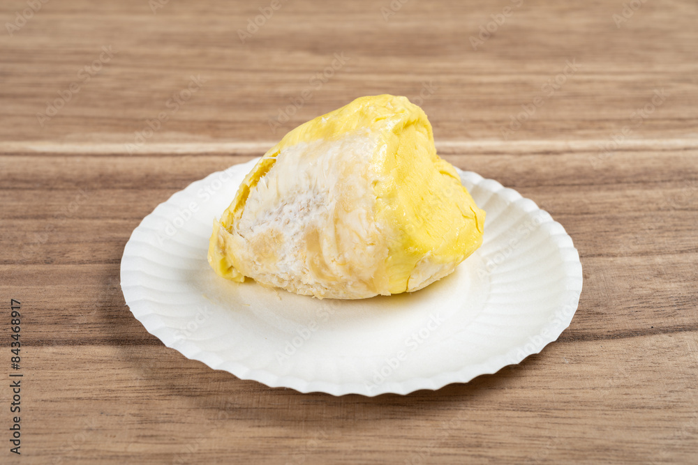 angle view piece of durian meat on a dish angle view piece of durian meat on a dish
