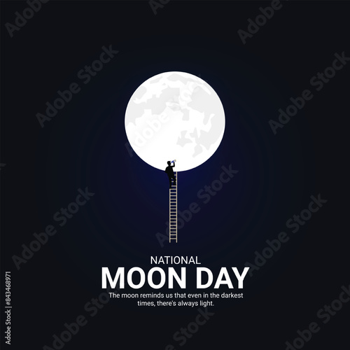 National Moon Day creative ads design. Anniversary of landing on the Moon. Moon Day Poster, July 20. Important day.