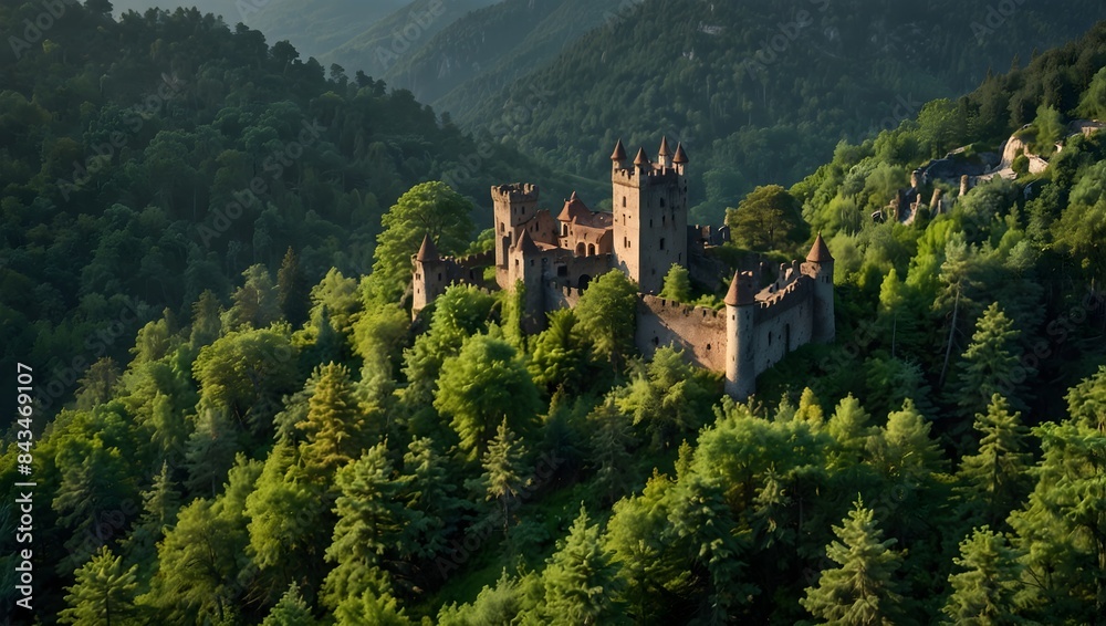 Fototapeta premium The mystical allure of the verdant mountains, where ancient forests thrive and hidden creatures roam ai_generated
