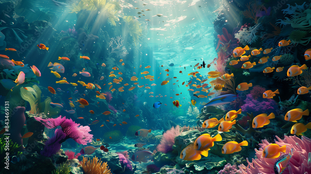 
Beneath the shimmering surface of the cerulean sea lies a breathtaking coral reef, a kaleidoscope of vibrant colors and intricate formations.