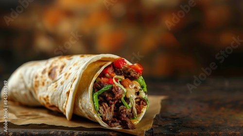 fresh grilled donner or shawarma beef wrap roll 