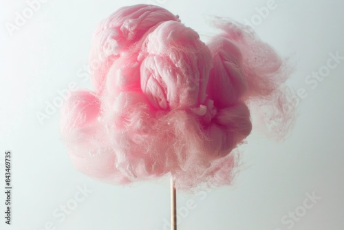 pink cotton candy on a stick, plain white and pink background photo