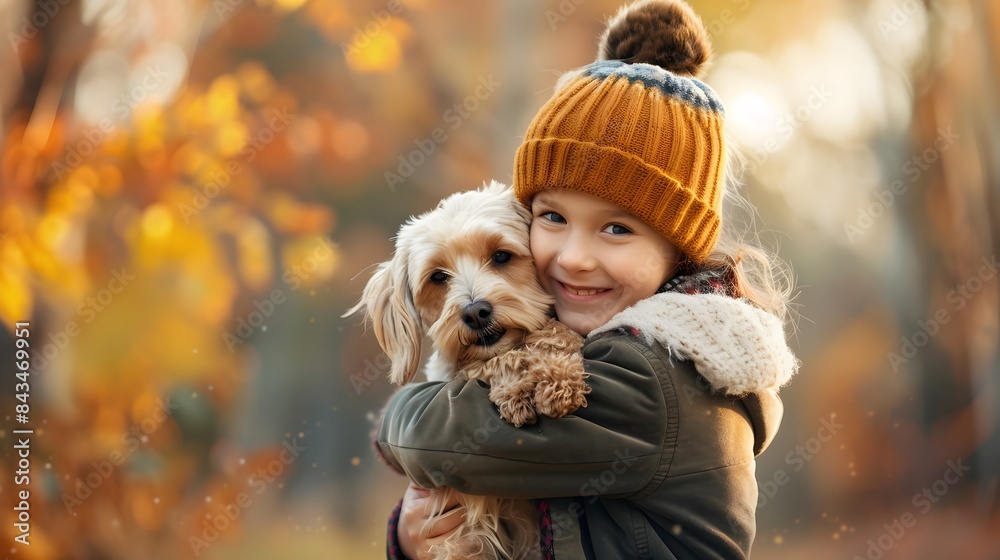 Heartwarming Moment of Child Hugging Beloved Pet in Playful Setting Heartwarming Moment of Child Hugging Beloved Pet in Playful Setting