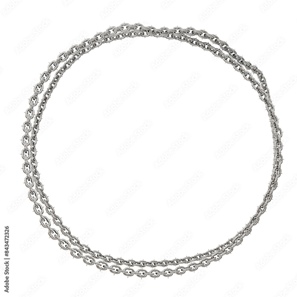Crafted Chain Frame: 3D Artwork. D illustration showcases a skillfully crafted circular frame from sharp-tipped metal chains (transparent PNG background). Ideal for modern art designs. Crafted Chain Frame: 3D Artwork. D illustration showcases a skillfully crafted circular frame from sharp-tipped metal chains (transparent PNG background). Ideal for modern art designs.