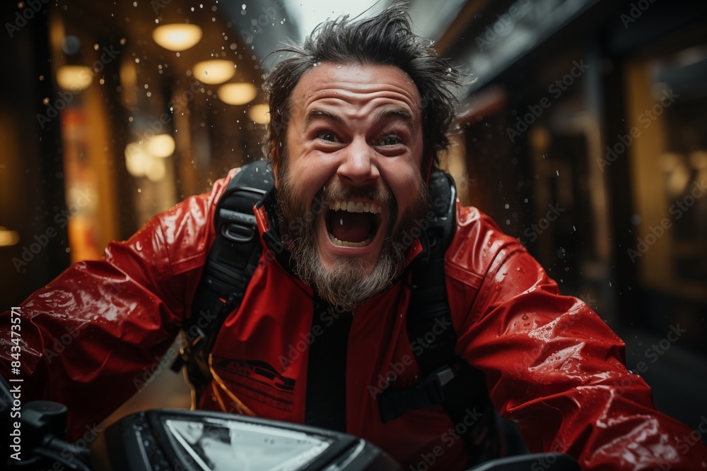 Wet street, speedy delivery. Wet street, speedy delivery.