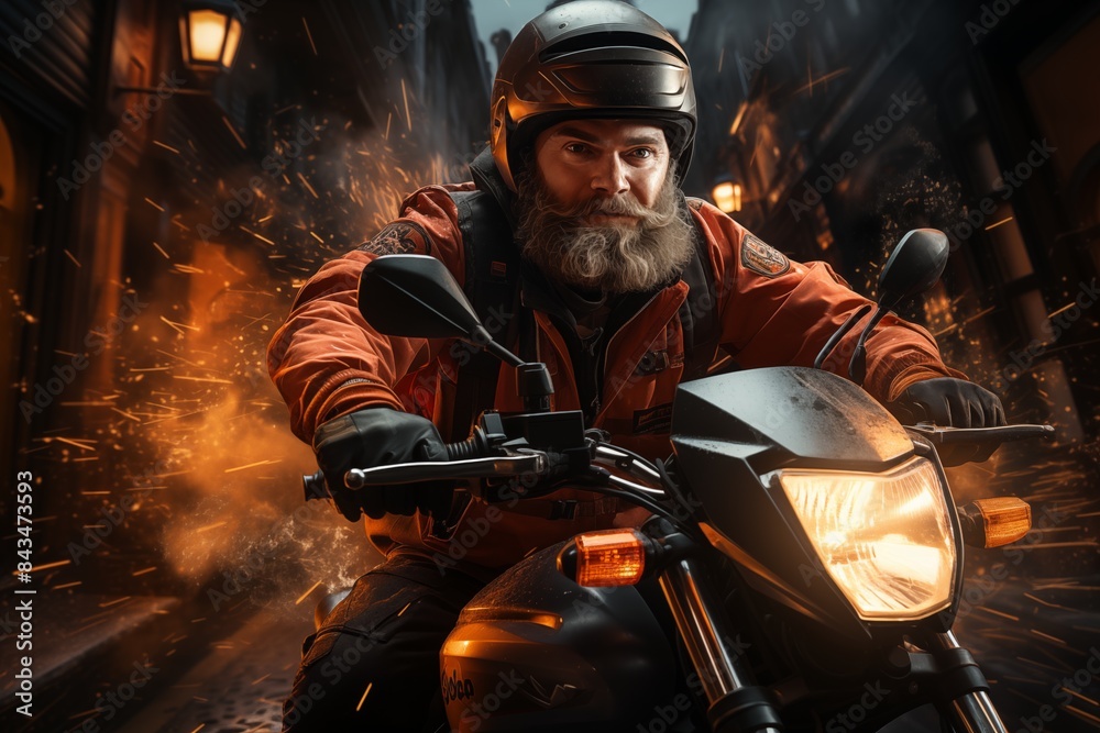 Fototapeta premium Wet street, speedy delivery.