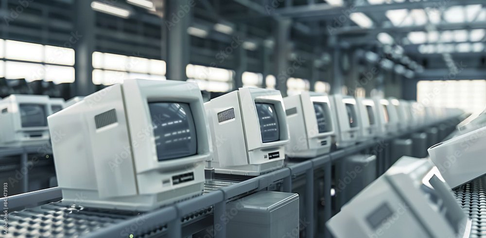 Production line recycle industry with old mobile and smartphone.evolution with electronic device.pollution with environment Production line recycle industry with old mobile and smartphone.evolution with electronic device.pollution with environment