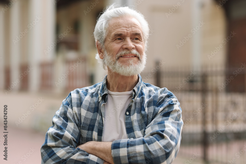 Portrait of happy grandpa with grey hair outdoors Portrait of happy grandpa with grey hair outdoors