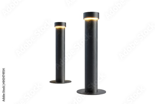 Illuminating Pathways: Real Images of Modern Bollard Garden Lights Isolated On Transparent Background photo