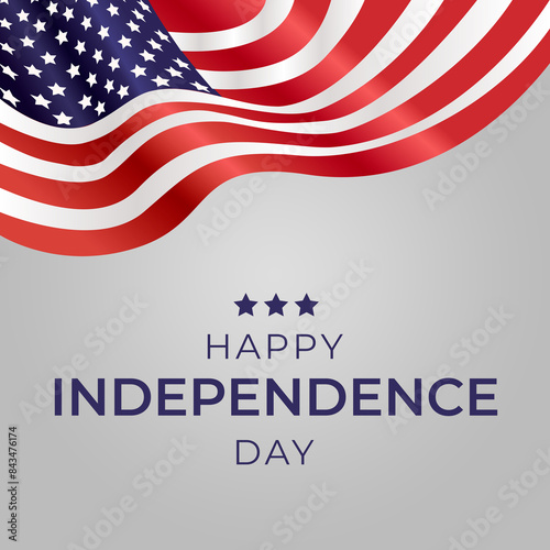 4th July Independence Day Illustration with American Flag on White
