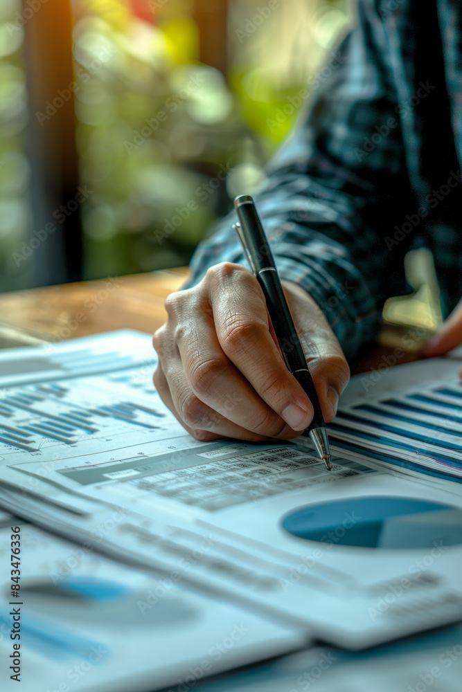 Business analyst examining financial statements for internal control in audit process. Business analyst examining financial statements for internal control in audit process.