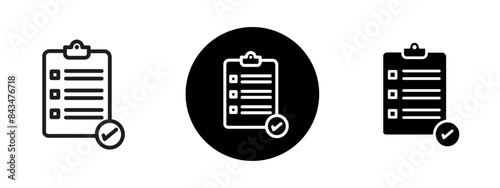 Three checklists are shown in a row, with the first one having a checkmark and the other two having a checkbox, set of checklist icon 