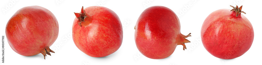 Fresh ripe pomegranates isolated on white, set Fresh ripe pomegranates isolated on white, set