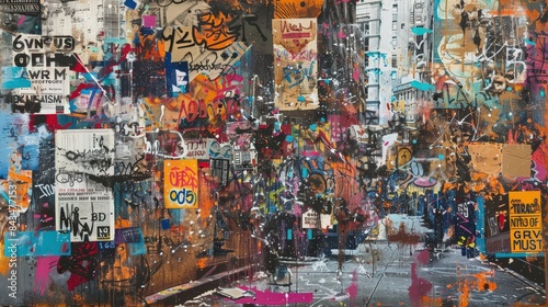 Urban Mosaic: Vibrant Street Art in City Alley - A Reflection of Urban Culture