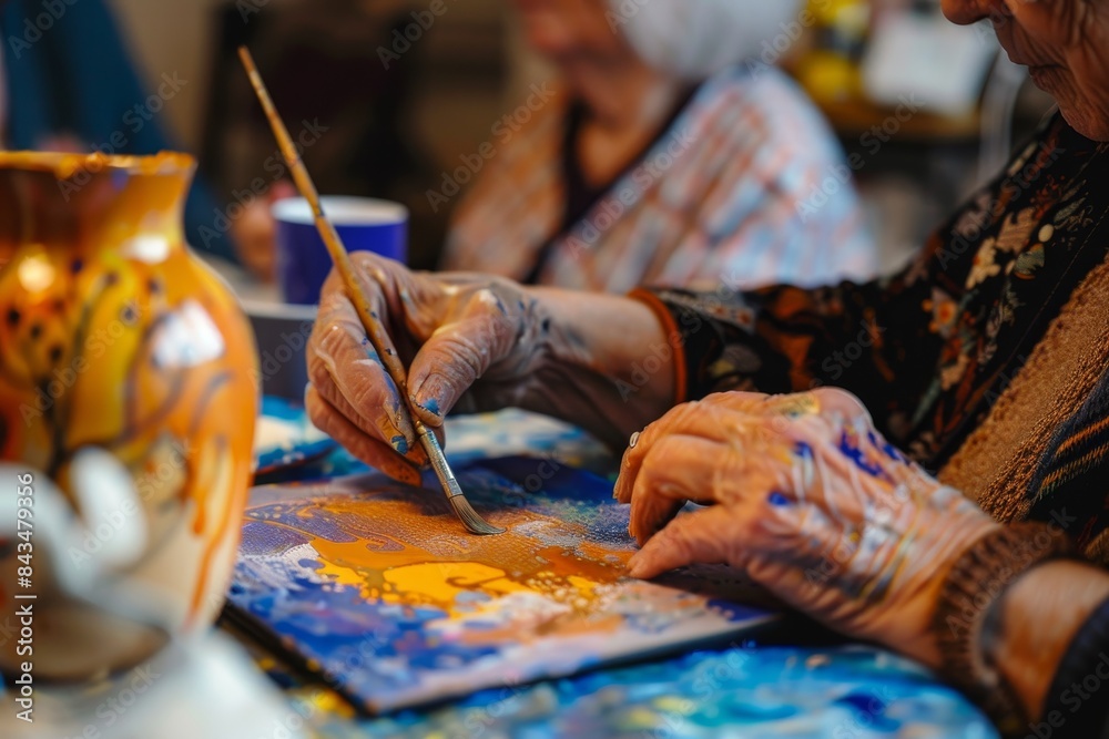 elderly people painting in nursing home bokeh style background elderly people painting in nursing home bokeh style background