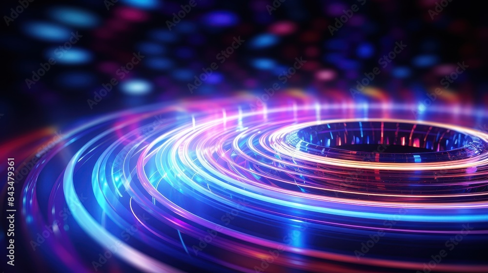 A colorful, swirling pattern with a blue center A colorful, swirling pattern with a blue center