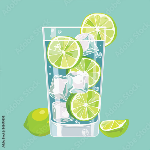 Gin tonic alcohol cocktail with fresh lime slices