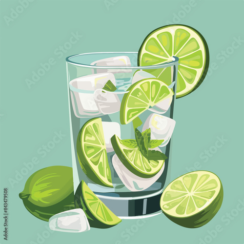 Gin tonic alcohol cocktail with fresh lime slices