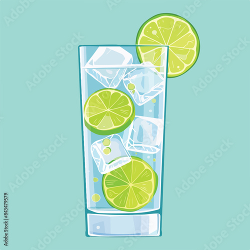 Gin tonic alcohol cocktail with fresh lime slices