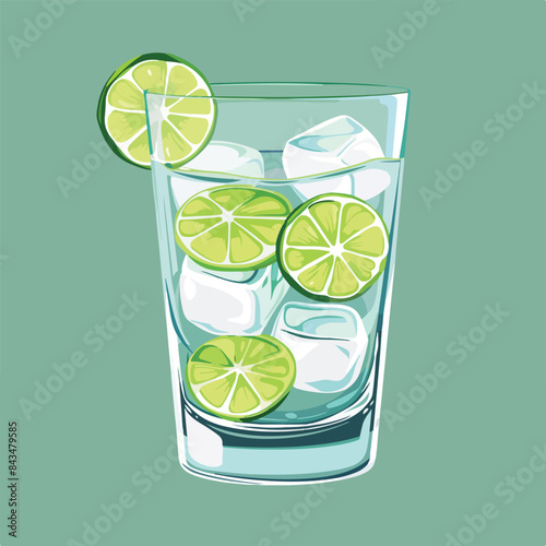 Gin tonic alcohol cocktail with fresh lime slices