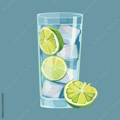 Gin tonic alcohol cocktail with fresh lime slices