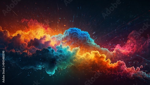 Generative AI Colorful clouds in a vibrant sky, displaying a striking blend of bright blue and orange hues.