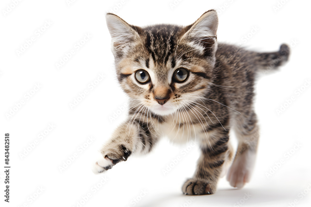 Playful kitten, running, playing isolated over white background Playful kitten, running, playing isolated over white background