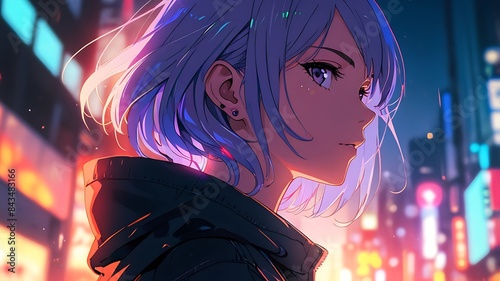 Cyberpunk style beautiful anime girl illustration