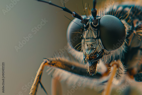 A detailed macro shot of a bug, emphasizing the texture and intricacy of its eyes and features.