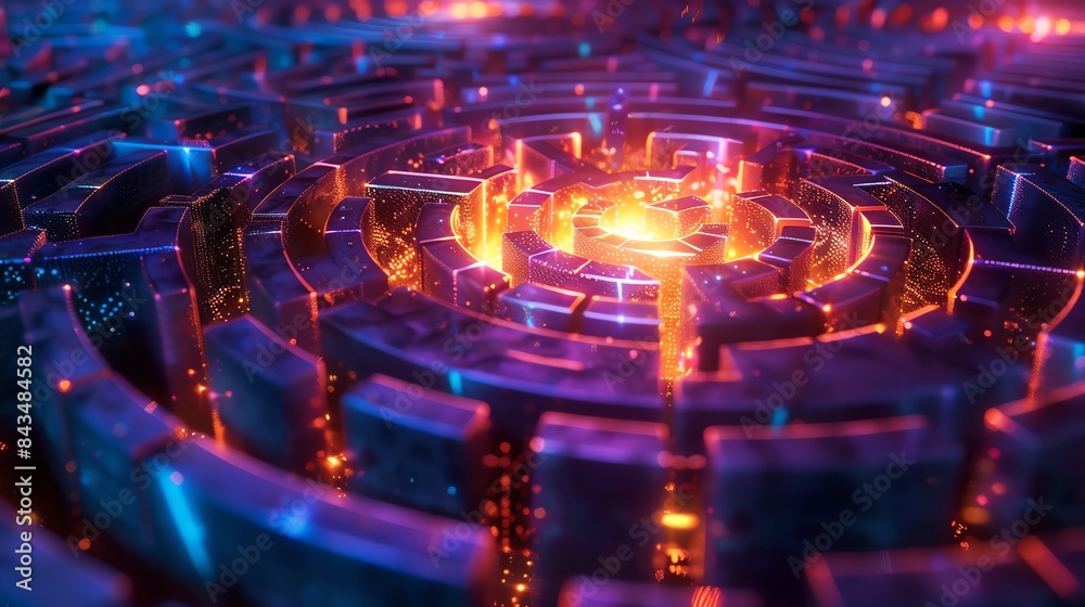Light Maze Example A glowing, futuristic maze with a bright light at the center. The maze ...