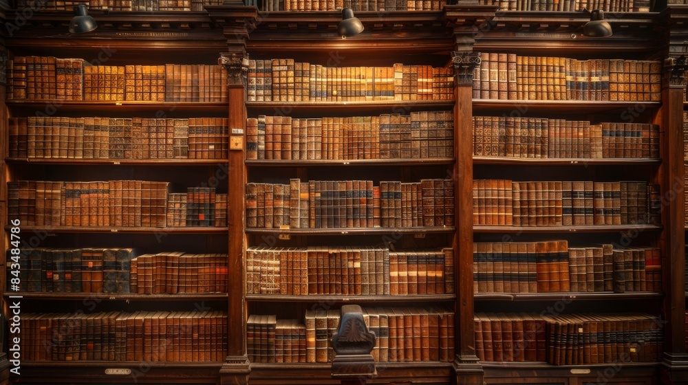 A wall of old, leather-bound books lining the shelves of a charming library, conveying a sense of history and knowledge. A wall of old, leather-bound books lining the shelves of a charming library, conveying a sense of history and knowledge.