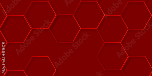 Luxury hexagonal abstract red background with red light lines. Creative and decorative modern technological hexagon pattern background.	
