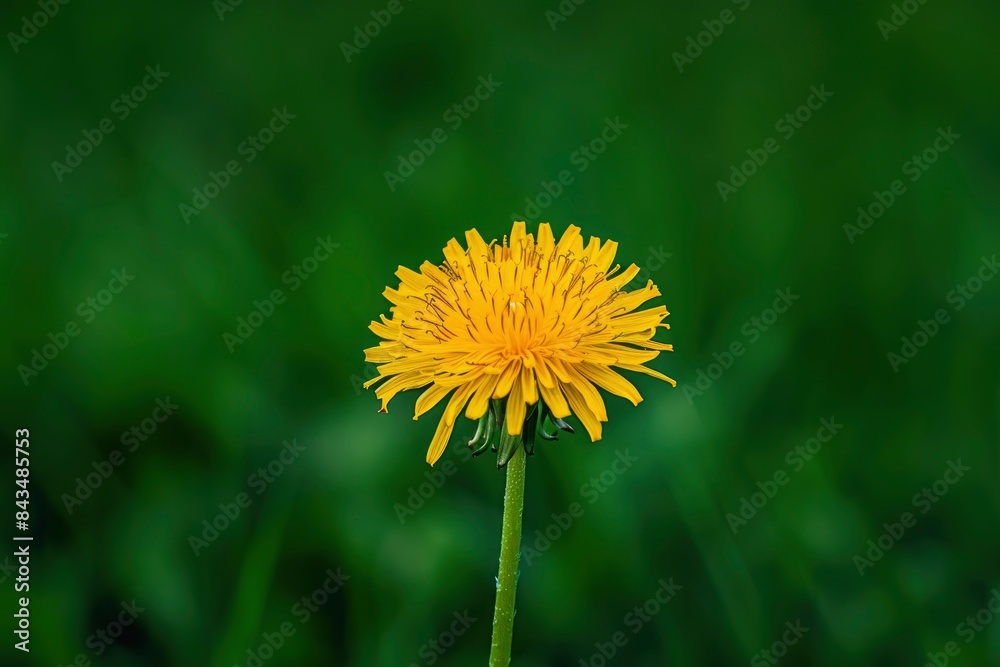 single yellow honey dandelion on a green background - generative ai single yellow honey dandelion on a green background - generative ai