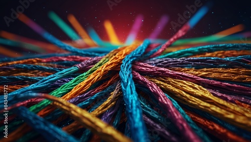 Generative AI Colorful yarn in a close-up shot, showcasing various hues and textures.